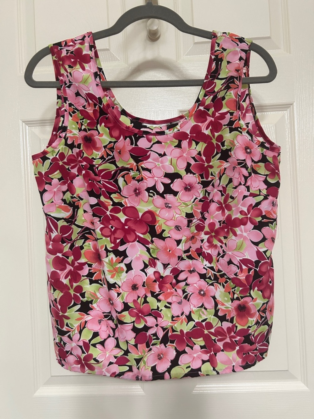 Womens Floral Scoop Neck Tank Top Pink Burgundy Sage Lightweight PTP 18